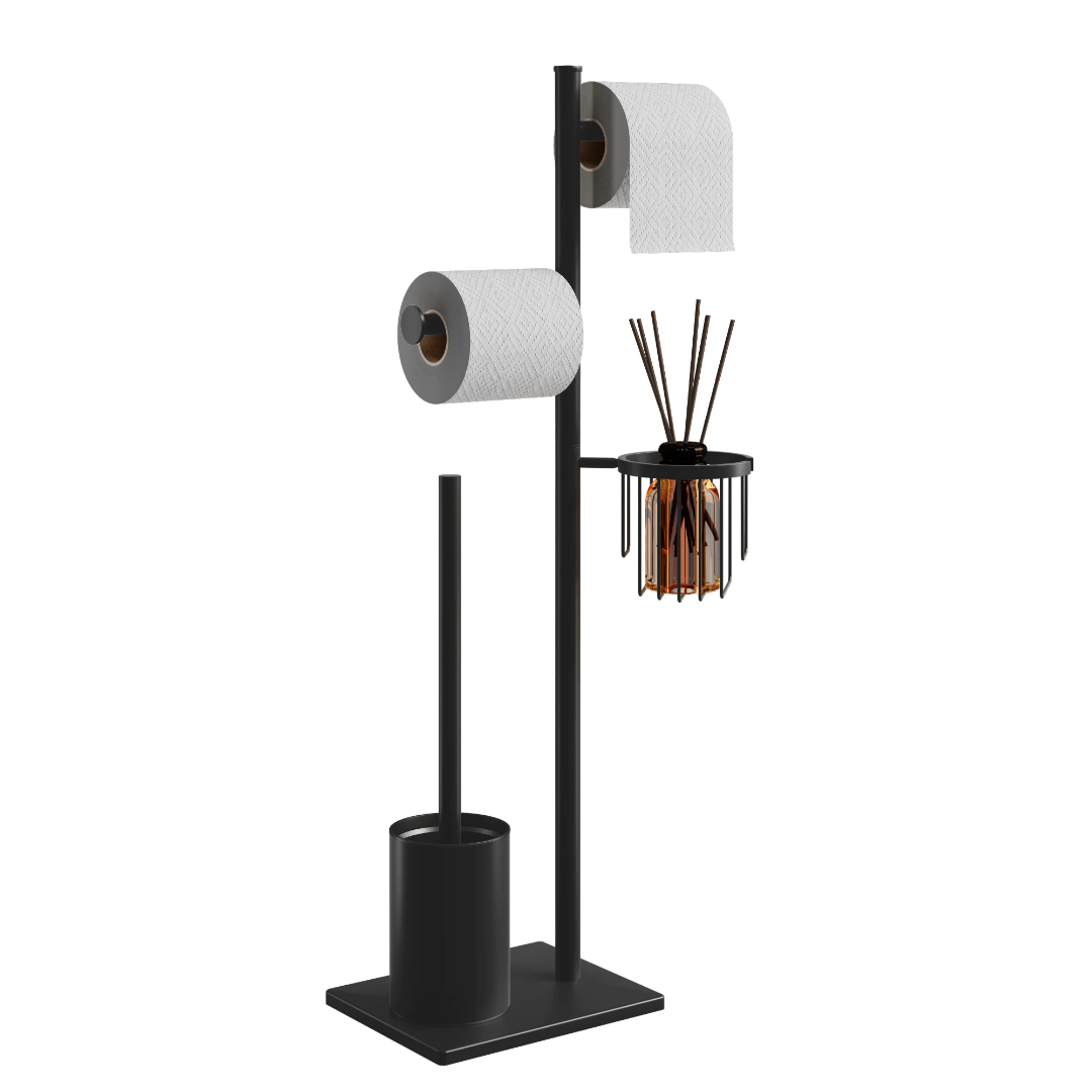 ستاند فرشاة حمام مع حمالة ورق تواليت - اسود