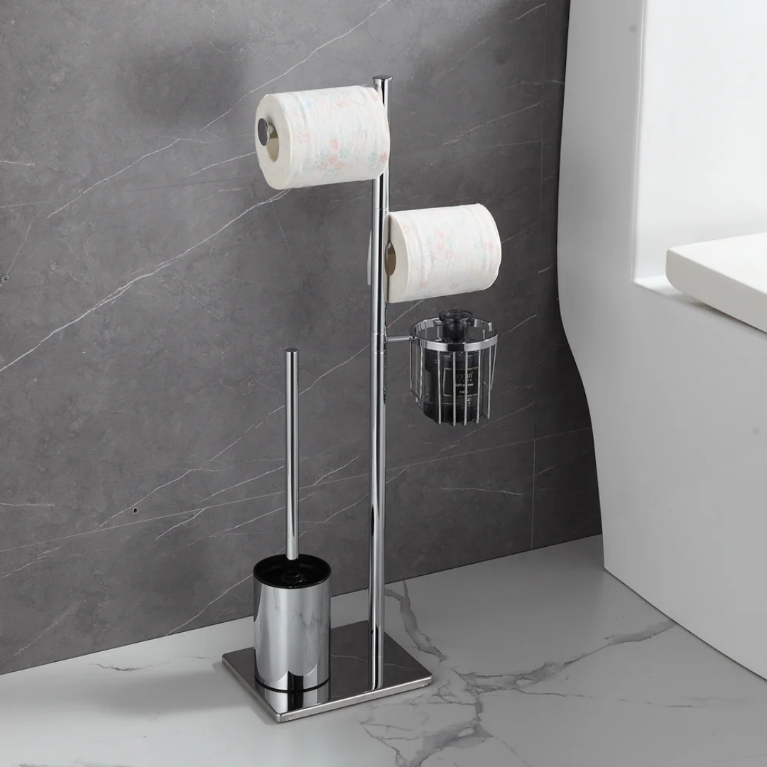 ستاند فرشاة حمام مع حمالة ورق تواليت - كروم