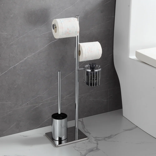 ستاند فرشاة حمام مع حمالة ورق تواليت - كروم
