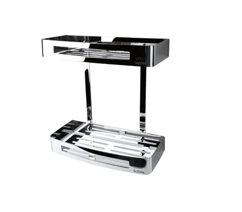 رف حمام ثنائي ستانلس ستيل كروم